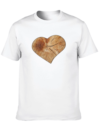 Rustic Wood Heart Graphic Tee - Black Cotton Blend