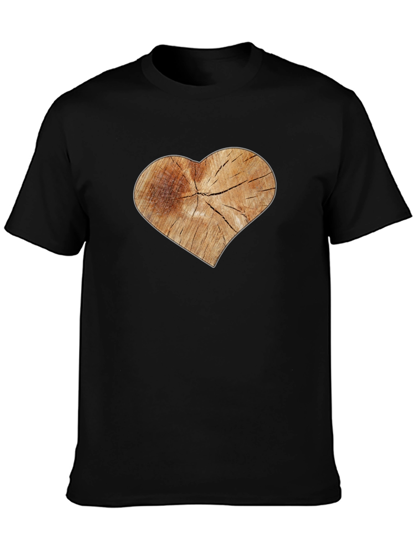 Rustic Wood Heart Graphic Tee - Black Cotton Blend