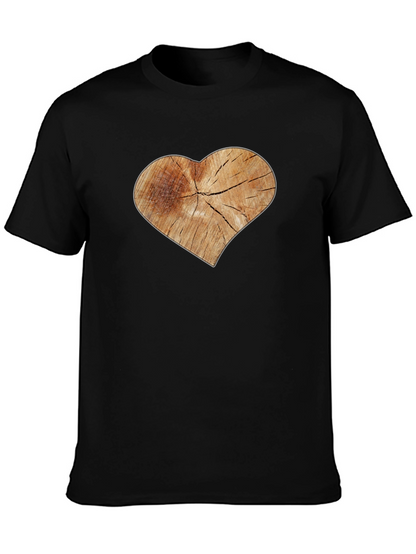 Rustic Wood Heart Graphic Tee - Black Cotton Blend
