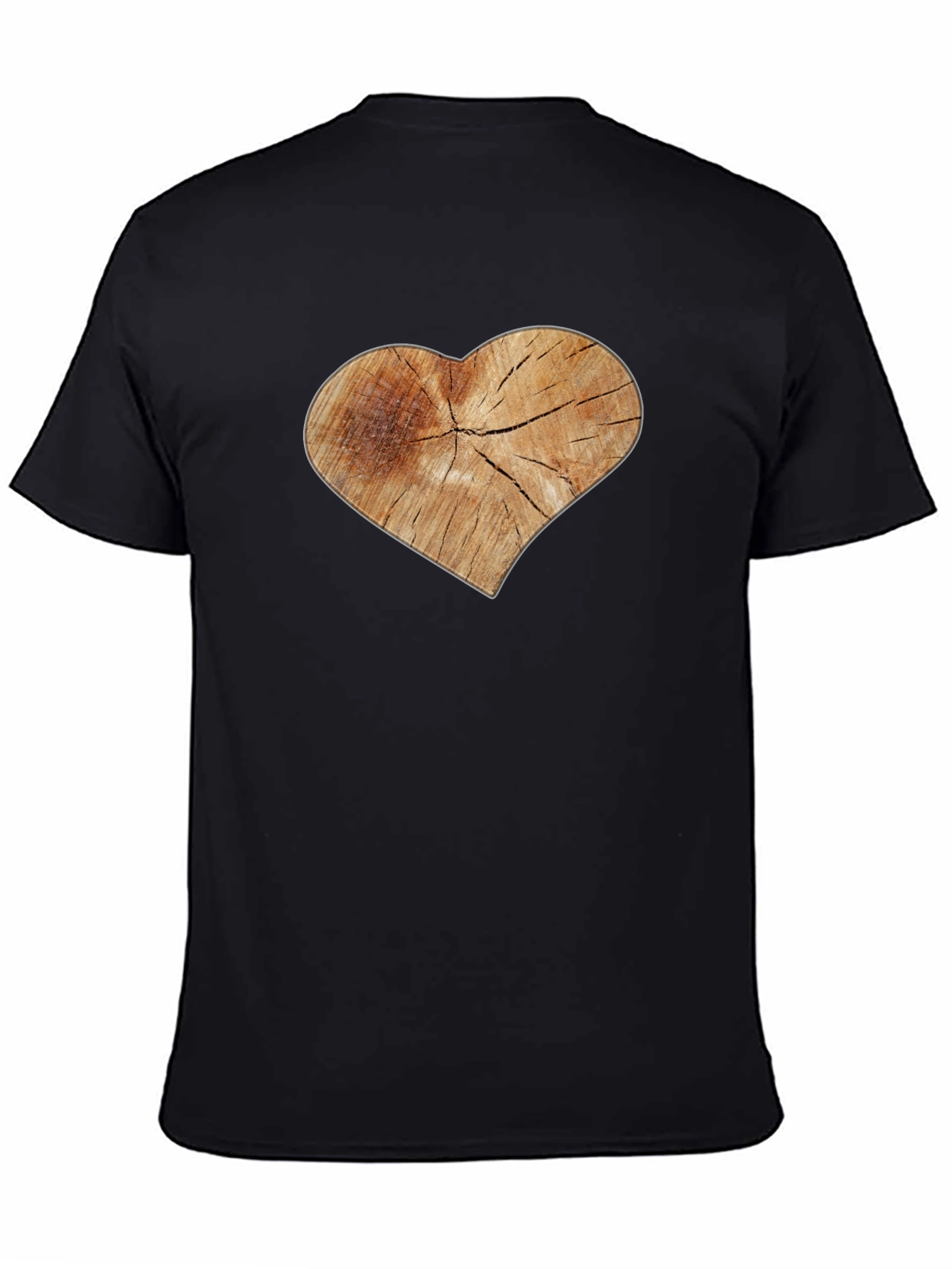 Rustic Wood Heart Graphic Tee - Black Cotton Blend