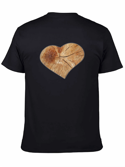 Rustic Wood Heart Graphic Tee - Black Cotton Blend