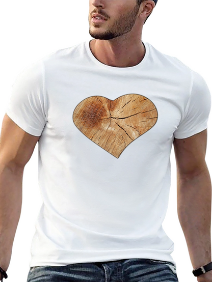 Rustic Wood Heart Graphic Tee - Black Cotton Blend