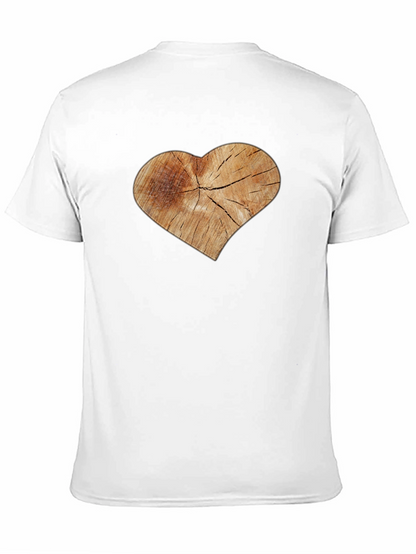 Rustic Wood Heart Graphic Tee - Black Cotton Blend