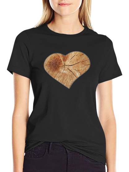 Rustic Wood Heart Graphic Tee - Black Cotton Blend