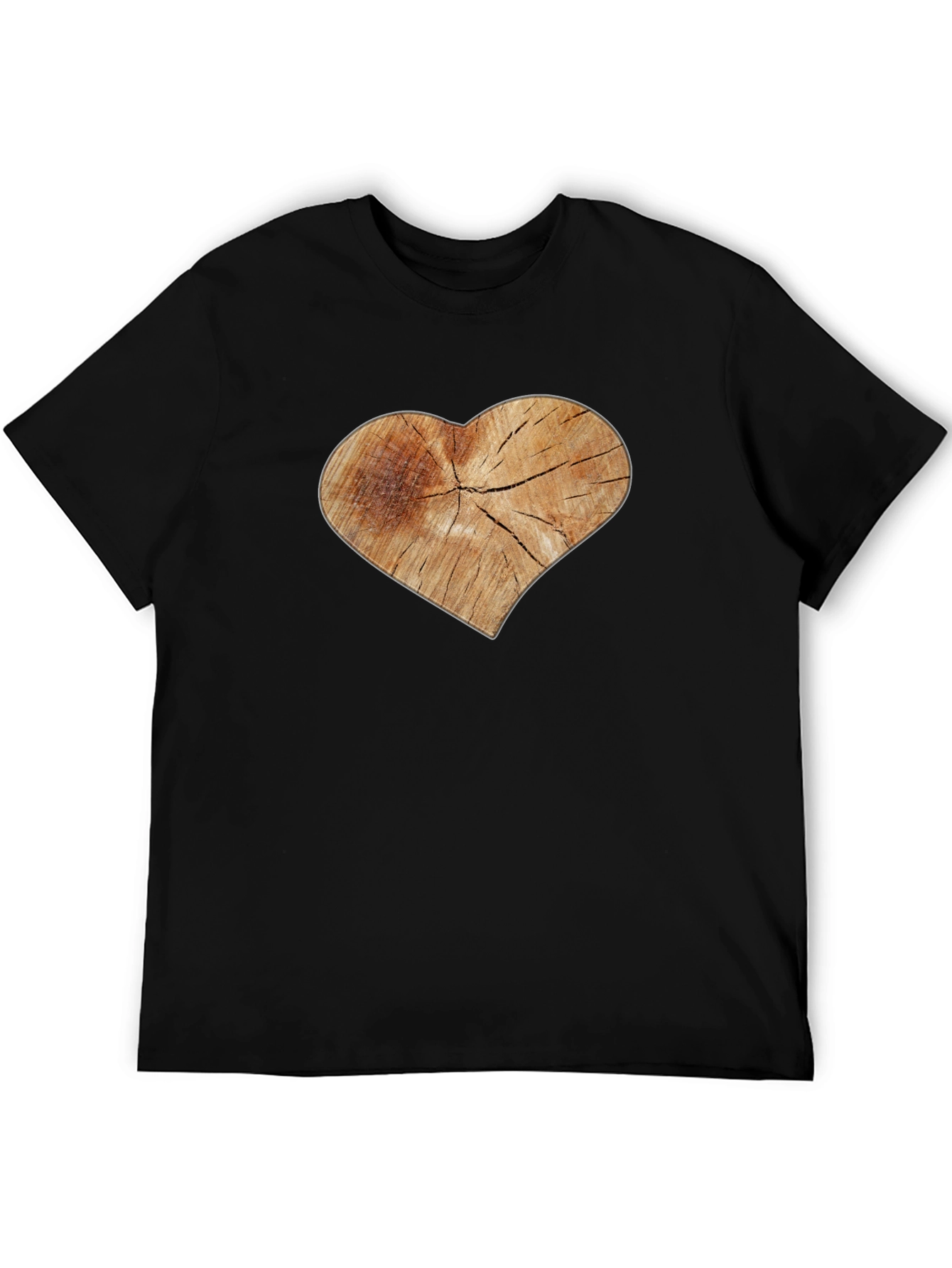 Rustic Wood Heart Graphic Tee - Black Cotton Blend