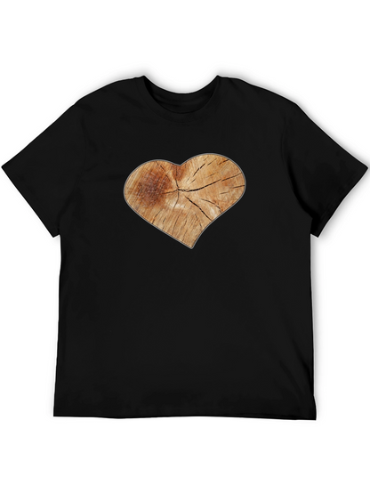Rustic Wood Heart Graphic Tee - Black Cotton Blend