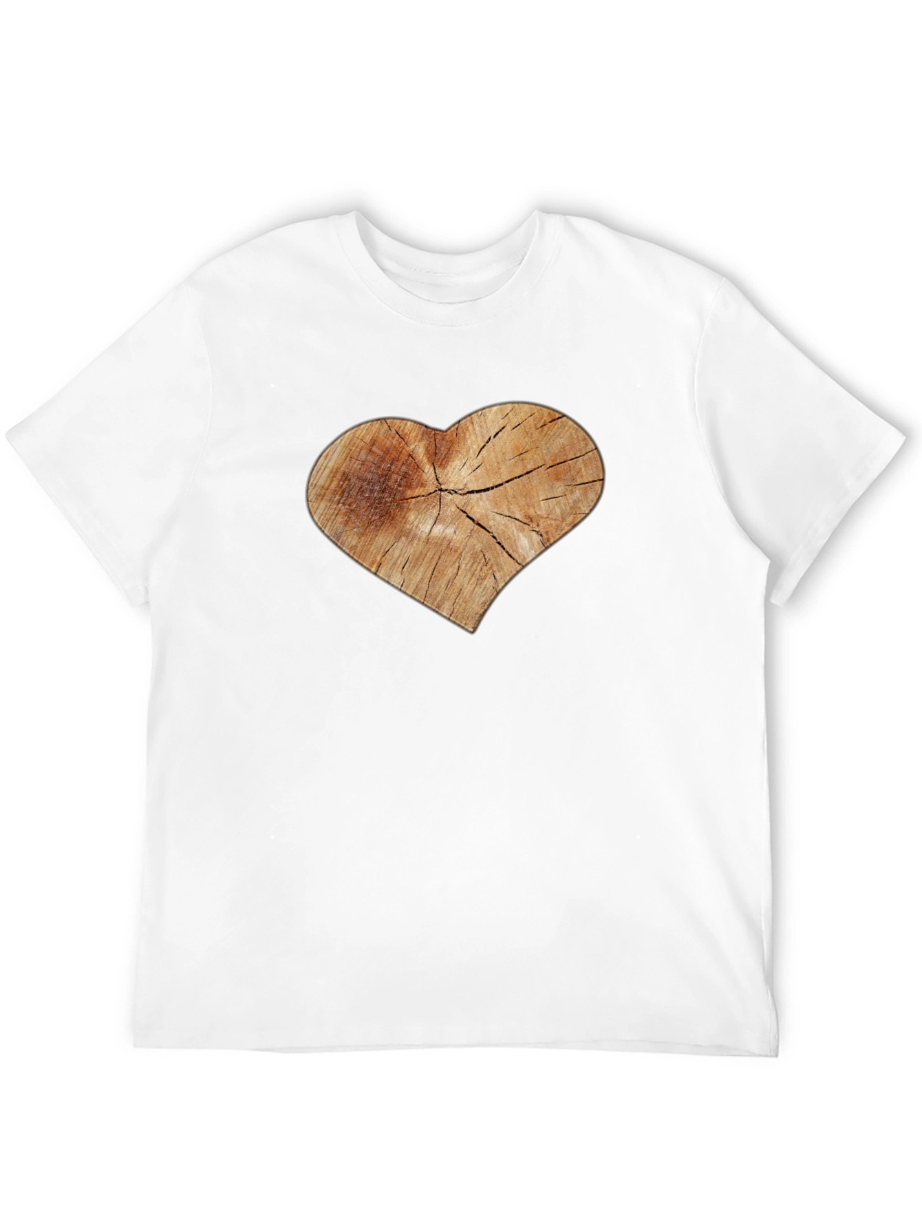 Rustic Wood Heart Graphic Tee - Black Cotton Blend
