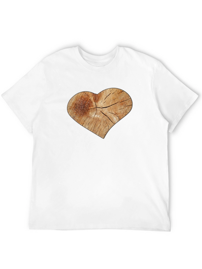 Rustic Wood Heart Graphic Tee - Black Cotton Blend