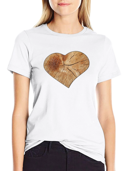 Rustic Wood Heart Graphic Tee - Black Cotton Blend