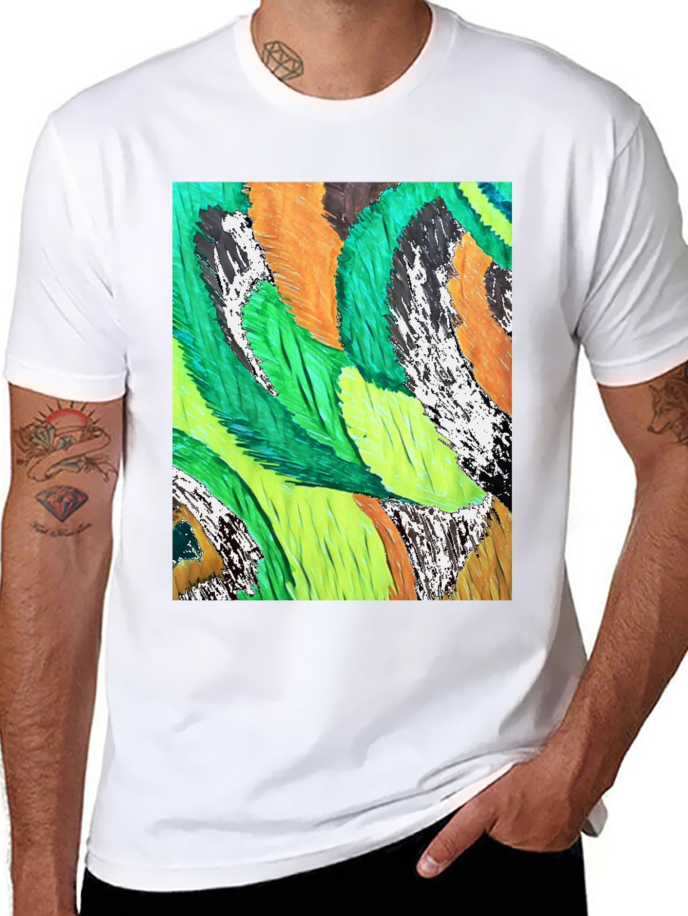Abstract Feather Print Black T-Shirt