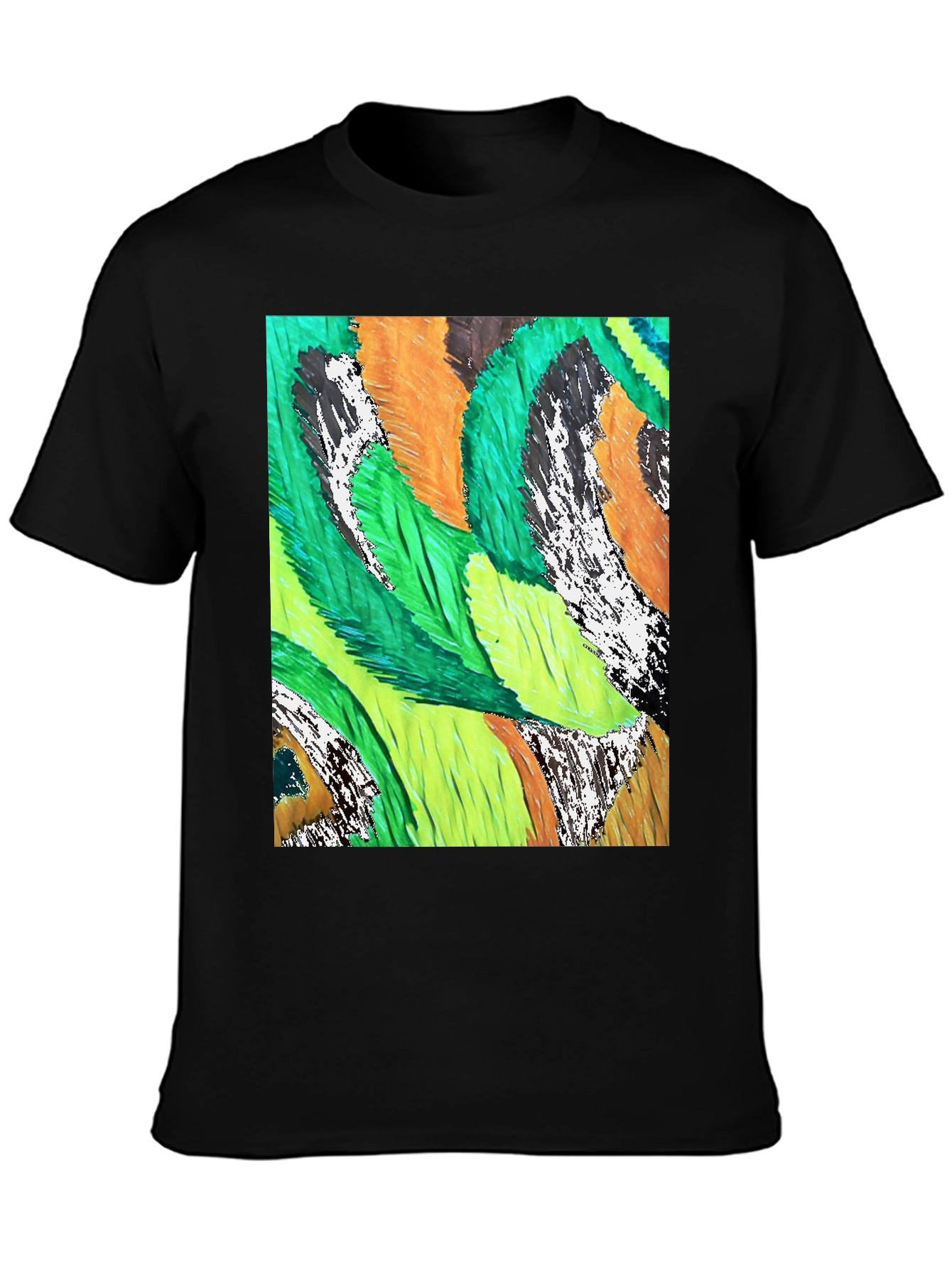 Abstract Feather Print Black T-Shirt