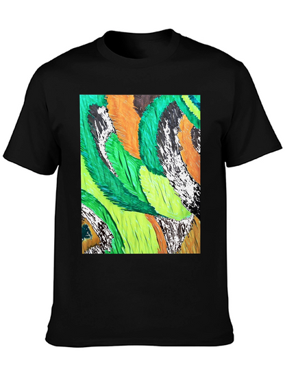 Abstract Feather Print Black T-Shirt
