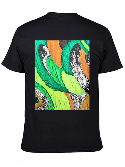 Abstract Feather Print Black T-Shirt