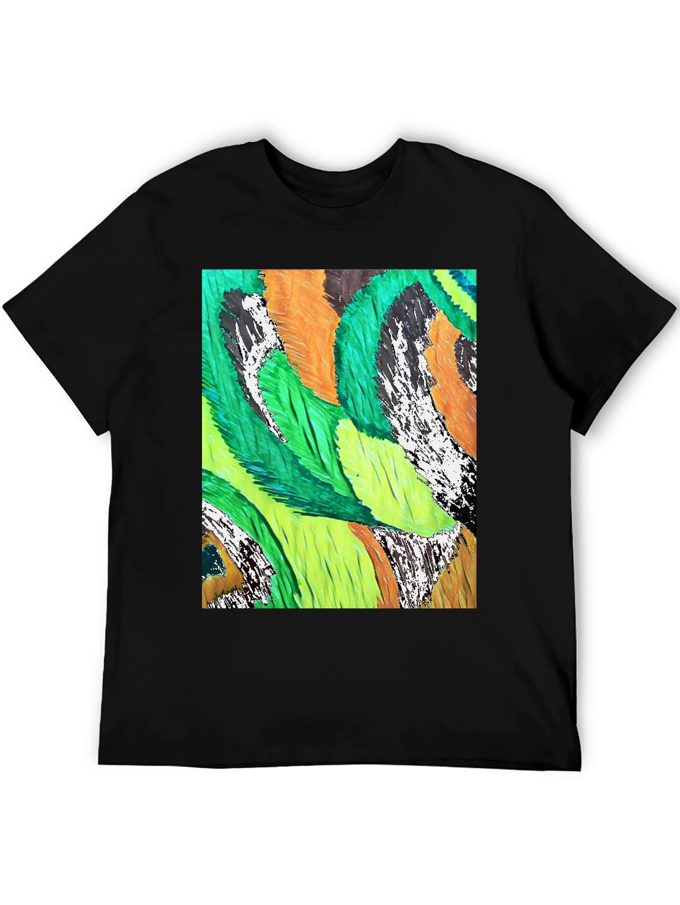 Abstract Feather Print Black T-Shirt