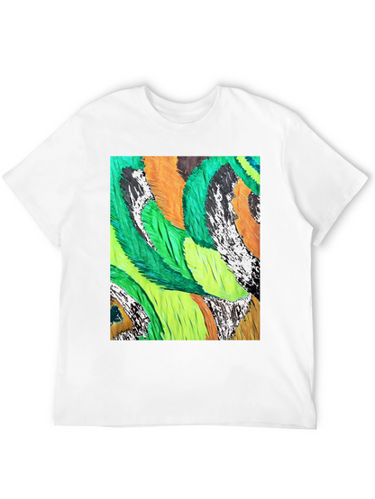 Abstract Feather Print Black T-Shirt