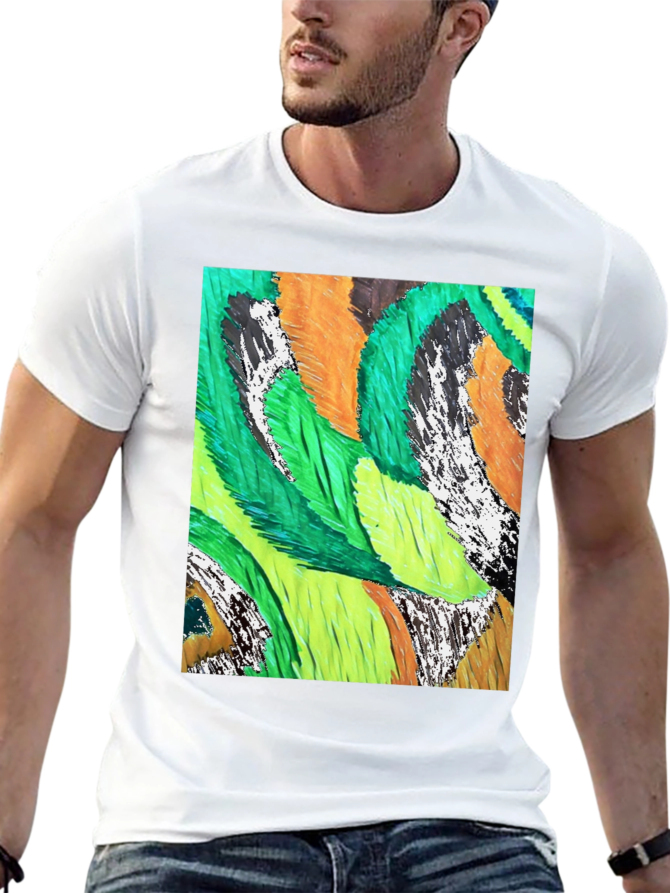 Abstract Feather Print Black T-Shirt