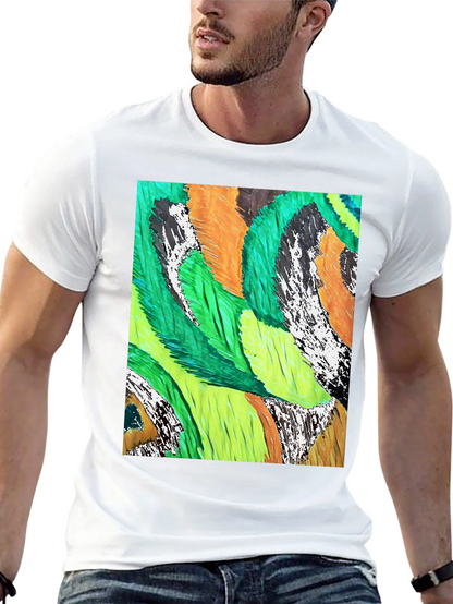 Abstract Feather Print Black T-Shirt