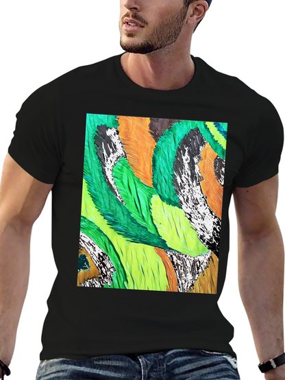 Abstract Feather Print Black T-Shirt