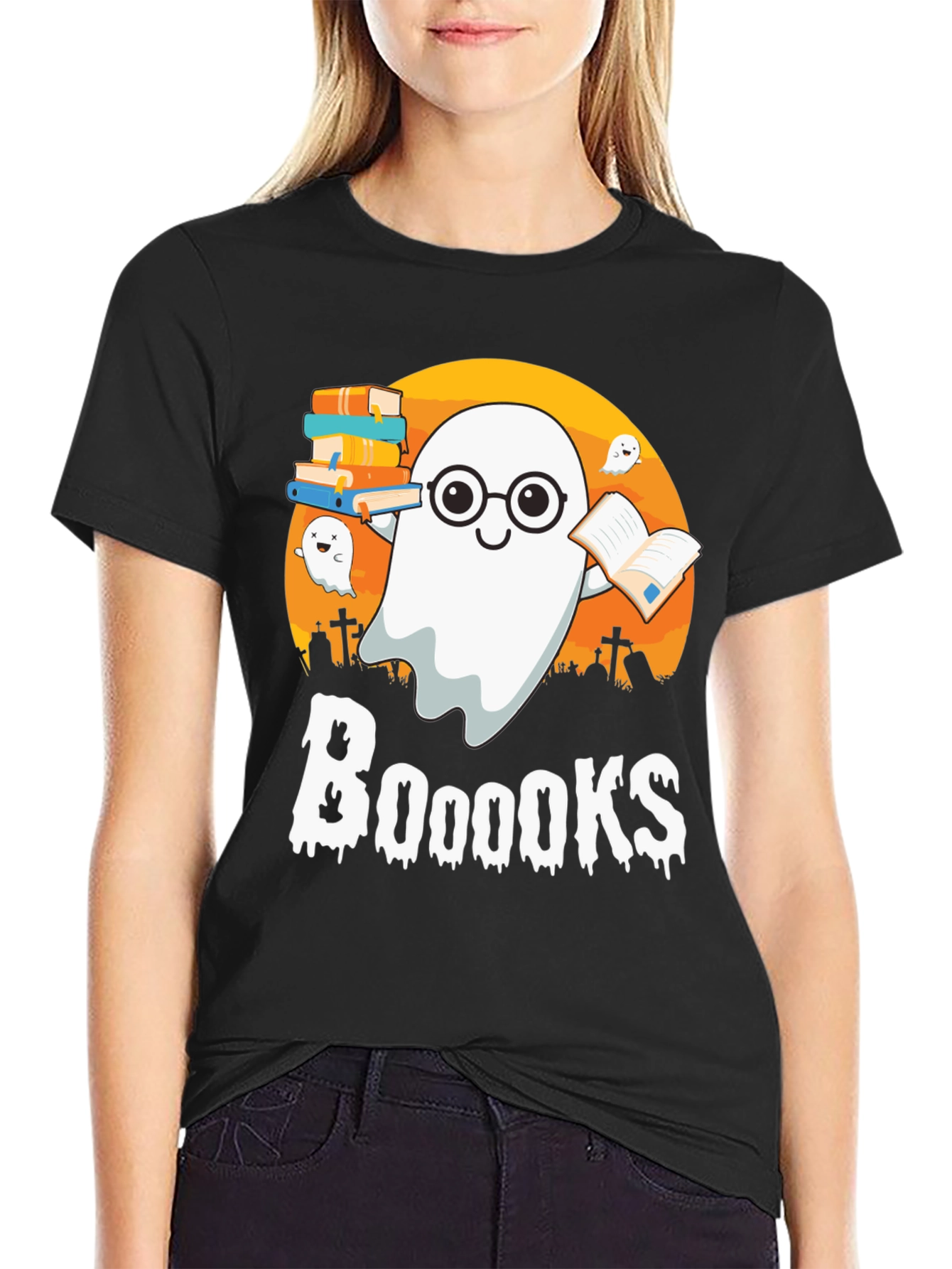 Booooks Halloween Reading Ghost T-Shirt