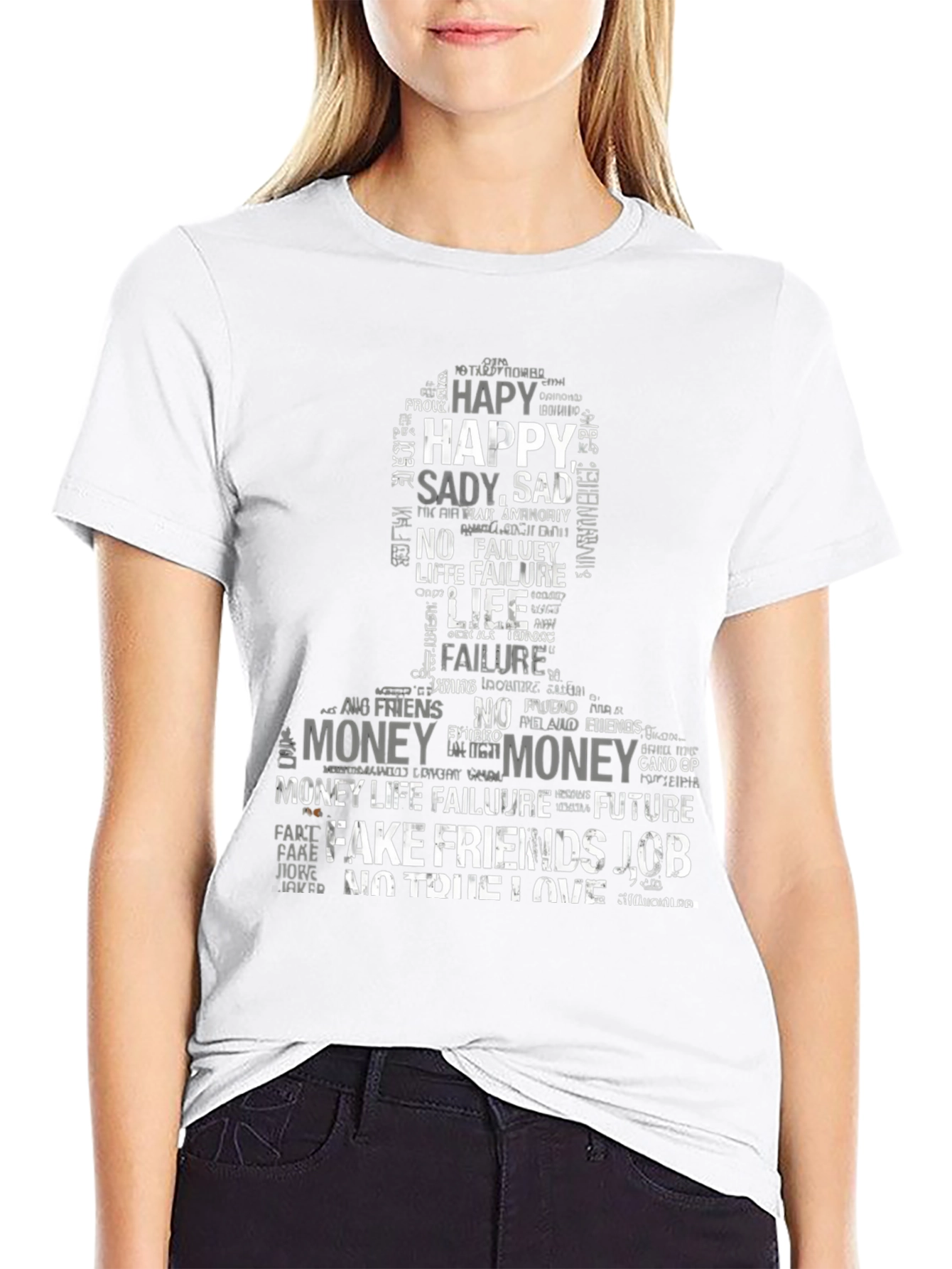 Word Art Graphic Print T-Shirt - Black