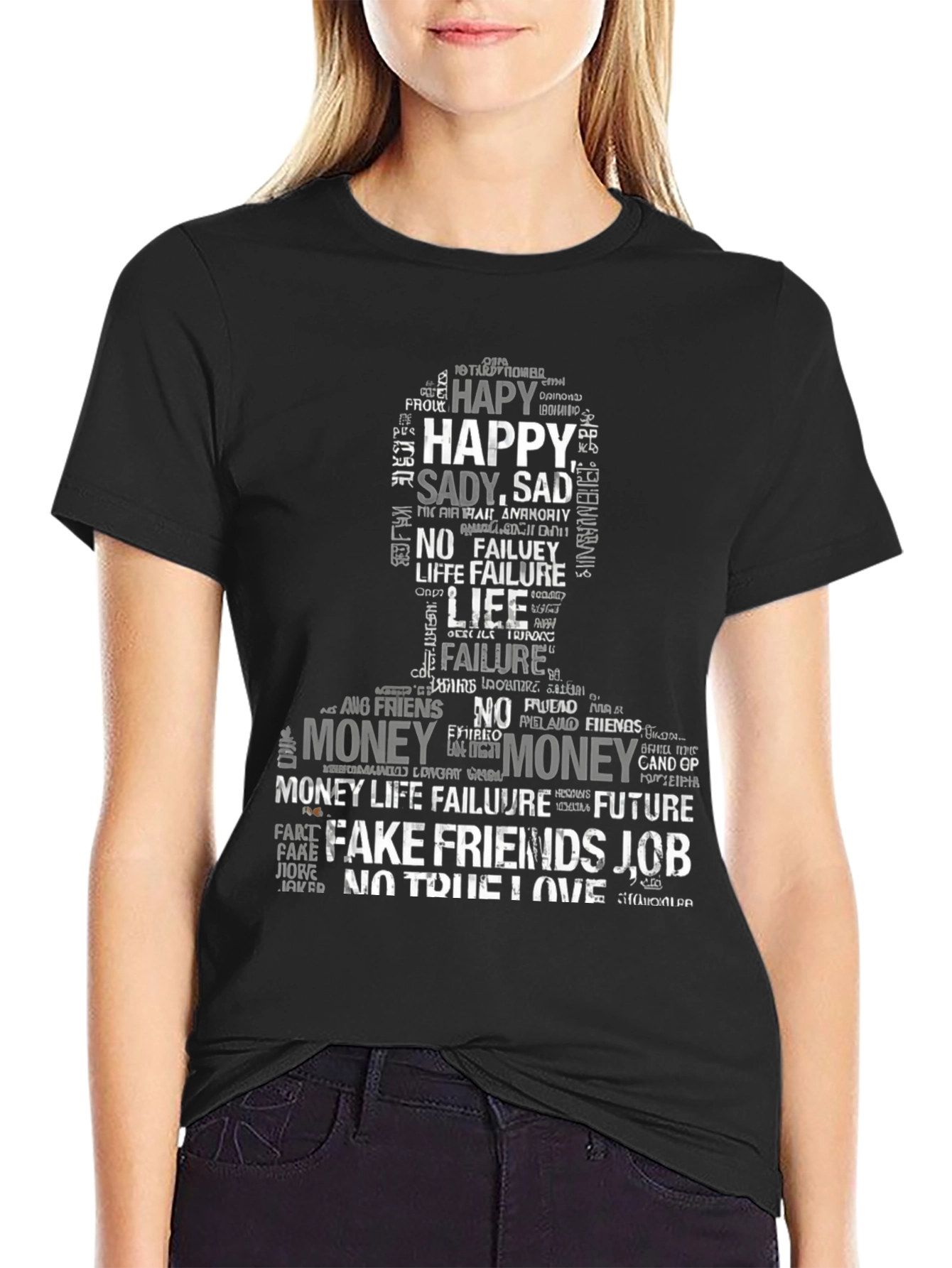 Word Art Graphic Print T-Shirt - Black