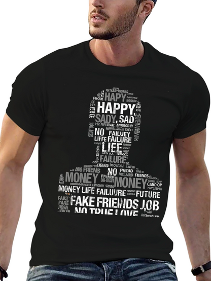 Word Art Graphic Print T-Shirt - Black