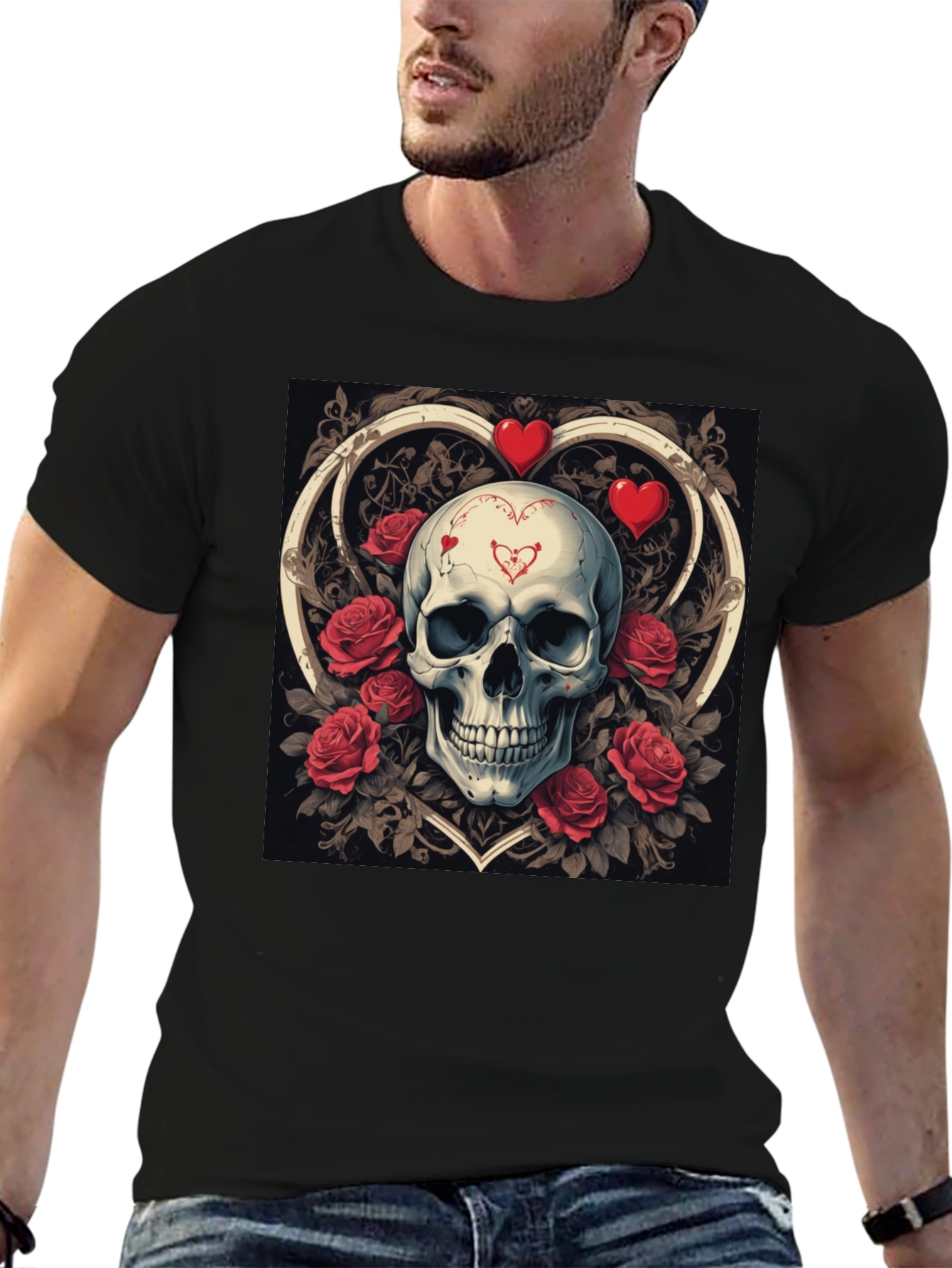 Skull & Roses Valentines Day Graphic T-Shirt