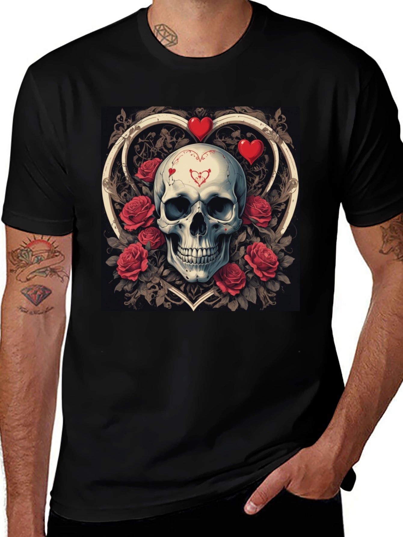 Skull & Roses Valentines Day Graphic T-Shirt