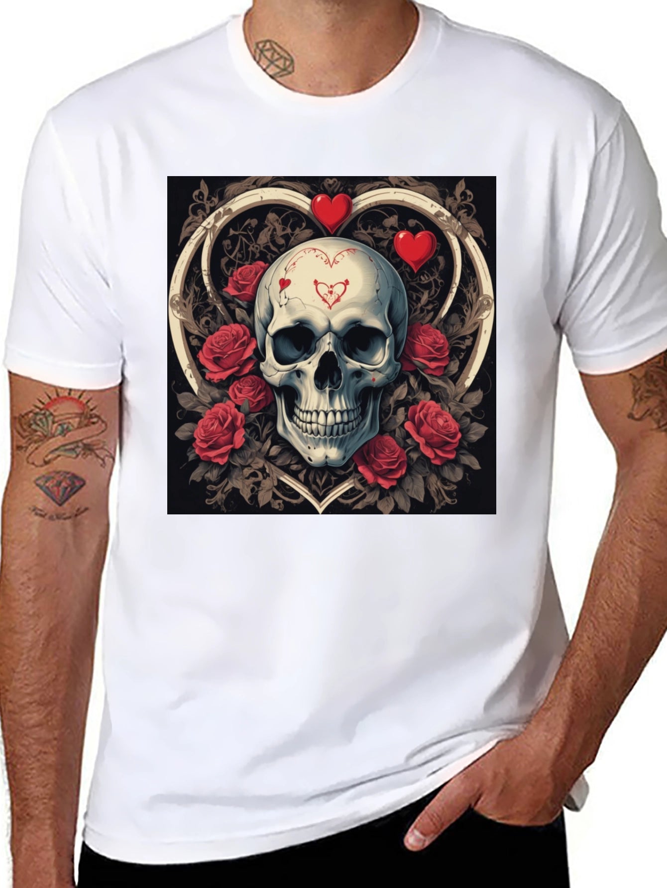 Skull & Roses Valentines Day Graphic T-Shirt