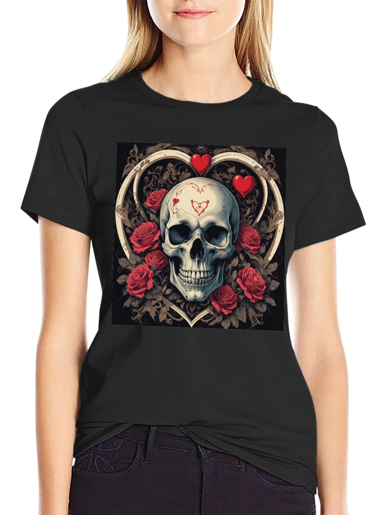 Skull & Roses Valentines Day Graphic T-Shirt