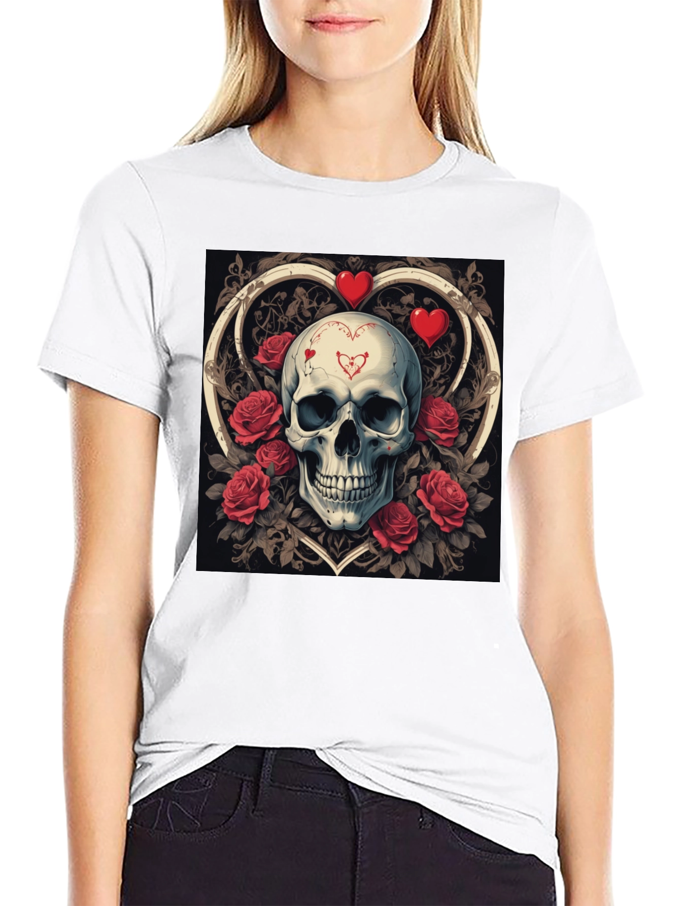 Skull & Roses Valentines Day Graphic T-Shirt