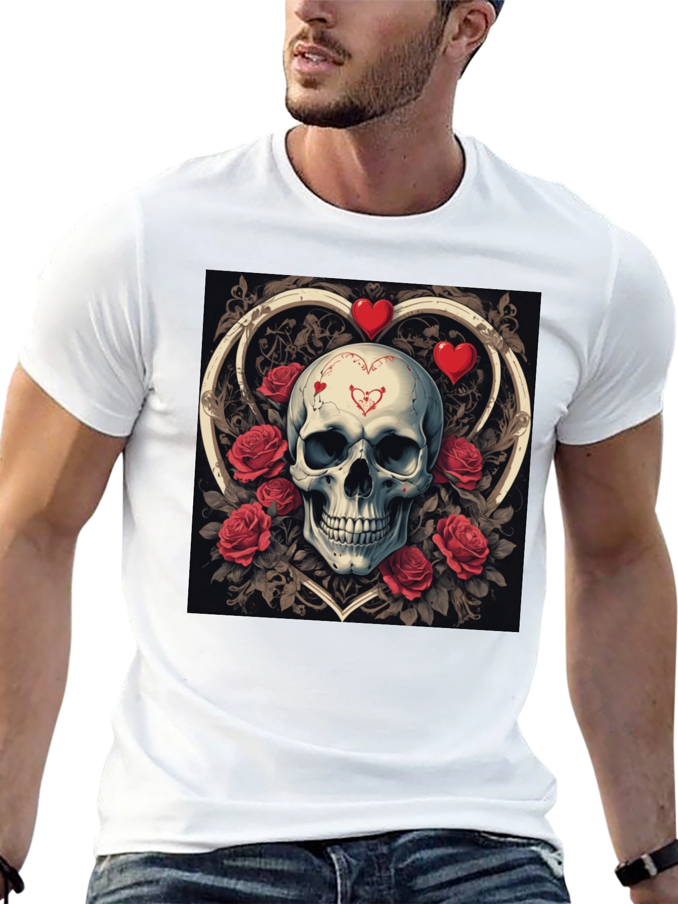 Skull & Roses Valentines Day Graphic T-Shirt