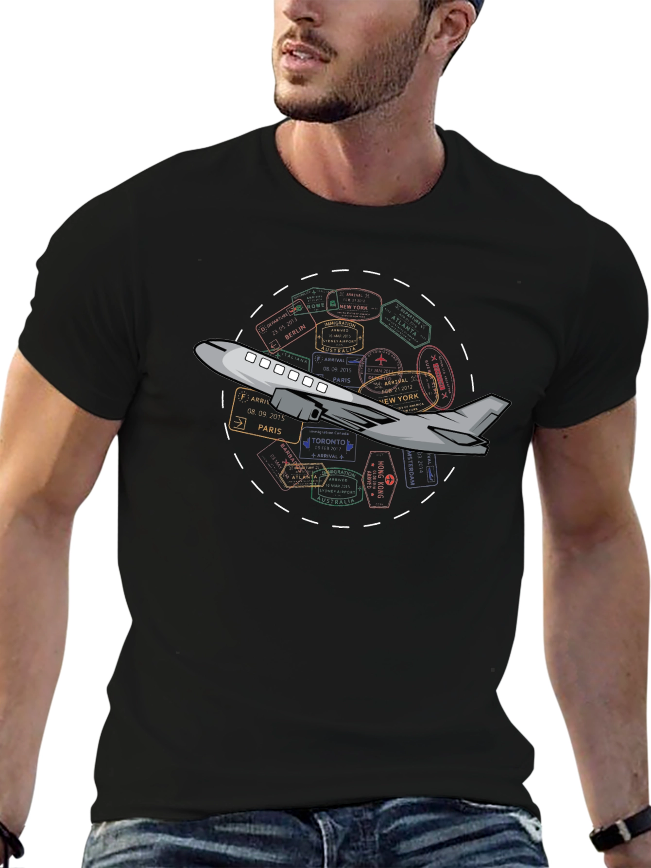Passport Stamps Airplane Travel T-Shirt