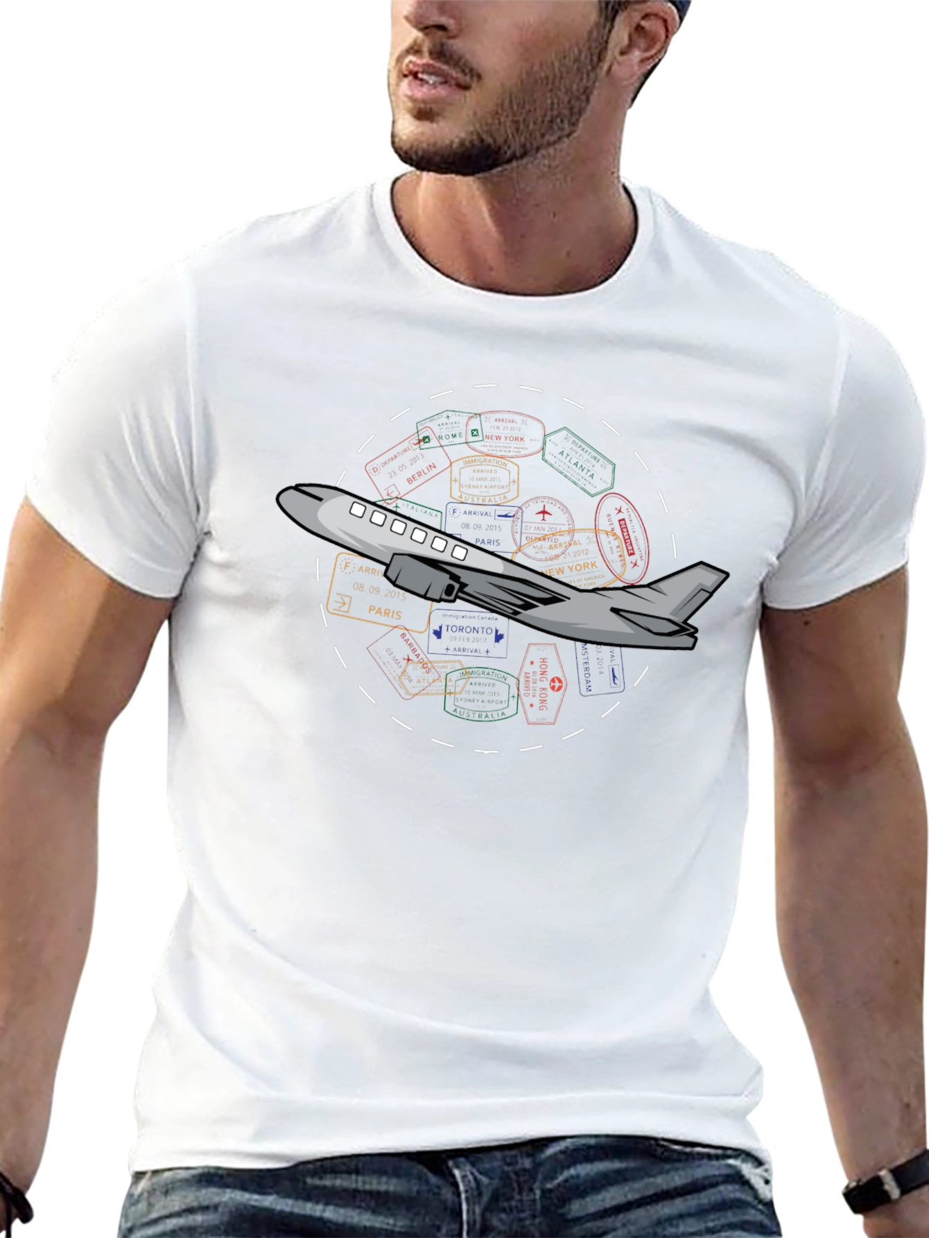 Passport Stamps Airplane Travel T-Shirt