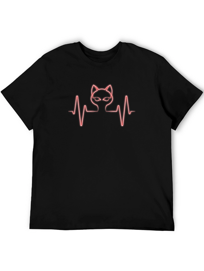 Cat Heartbeat Graphic Tee - Trendy Black T-Shirt