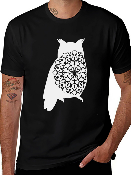 Owl Mandala Graphic Tee - Black Cotton Comfort