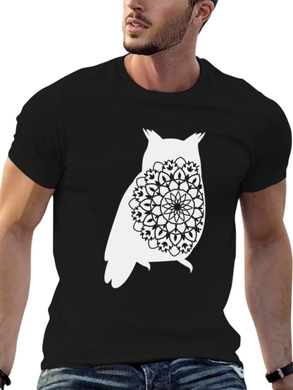 Owl Mandala Graphic Tee - Black Cotton Comfort