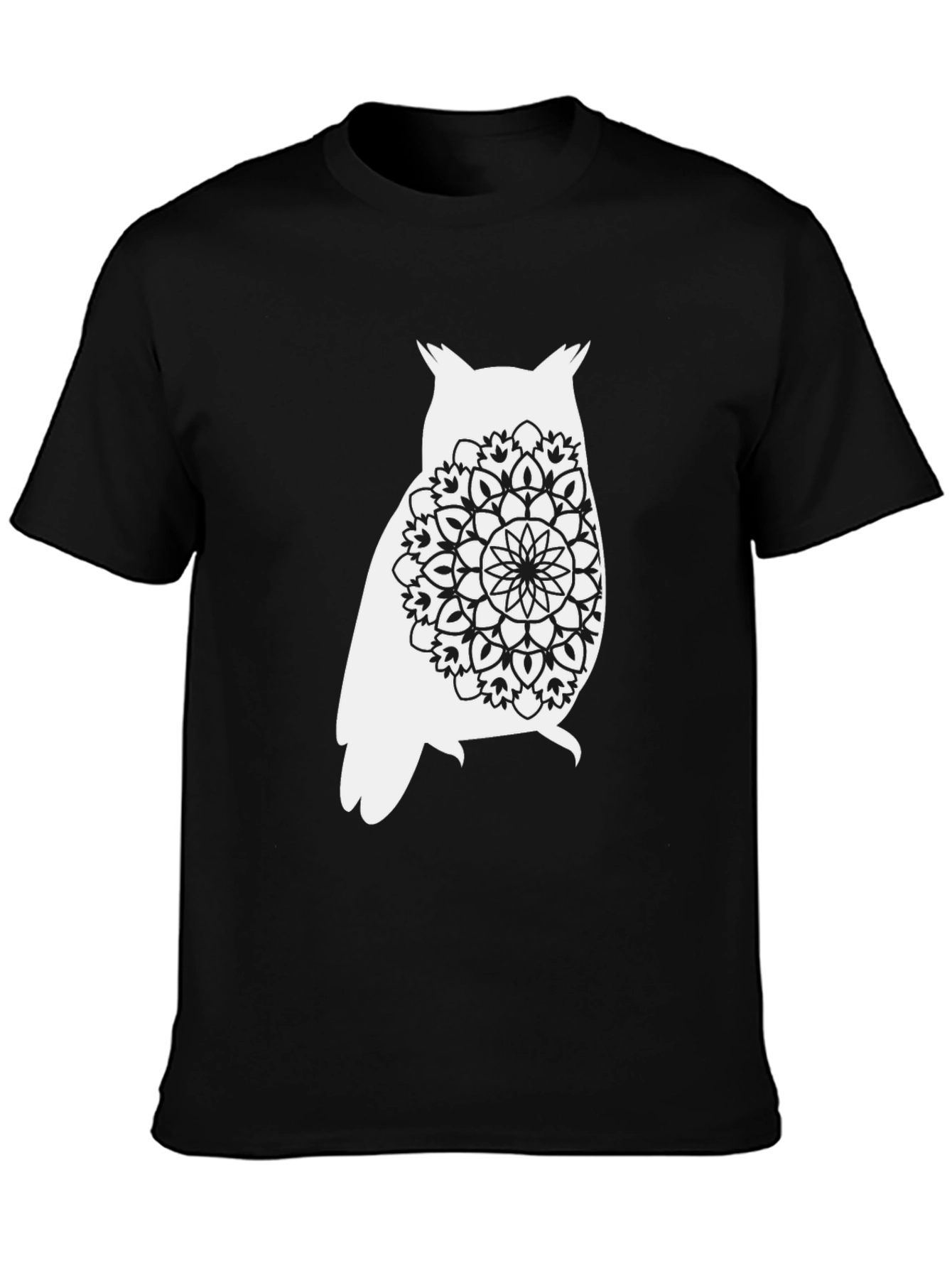 Owl Mandala Graphic Tee - Black Cotton Comfort