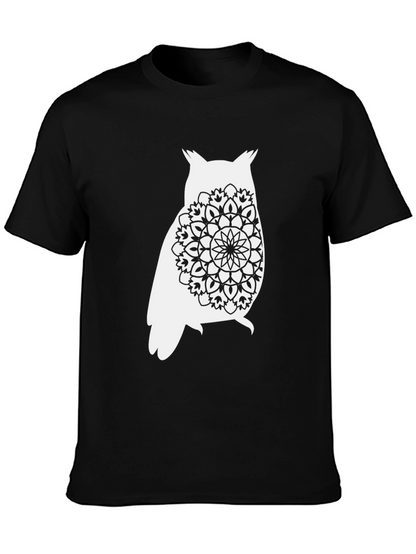 Owl Mandala Graphic Tee - Black Cotton Comfort
