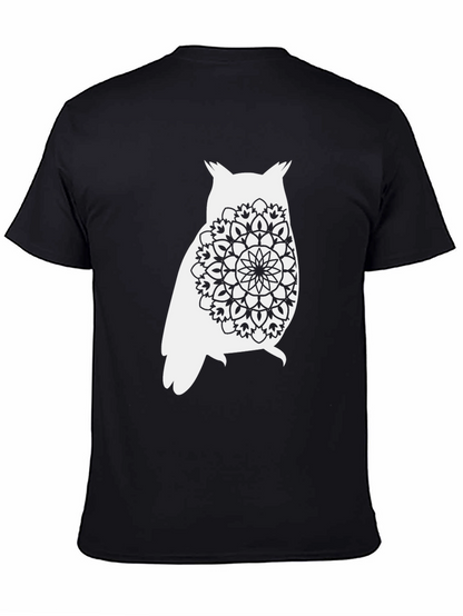 Owl Mandala Graphic Tee - Black Cotton Comfort