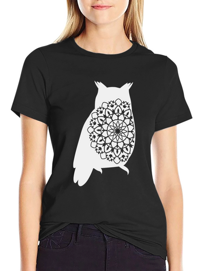 Owl Mandala Graphic Tee - Black Cotton Comfort