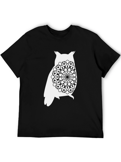 Owl Mandala Graphic Tee - Black Cotton Comfort