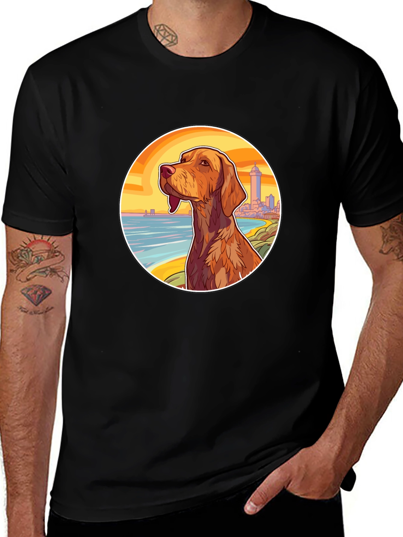 Dog Beach Scene Black T-Shirt