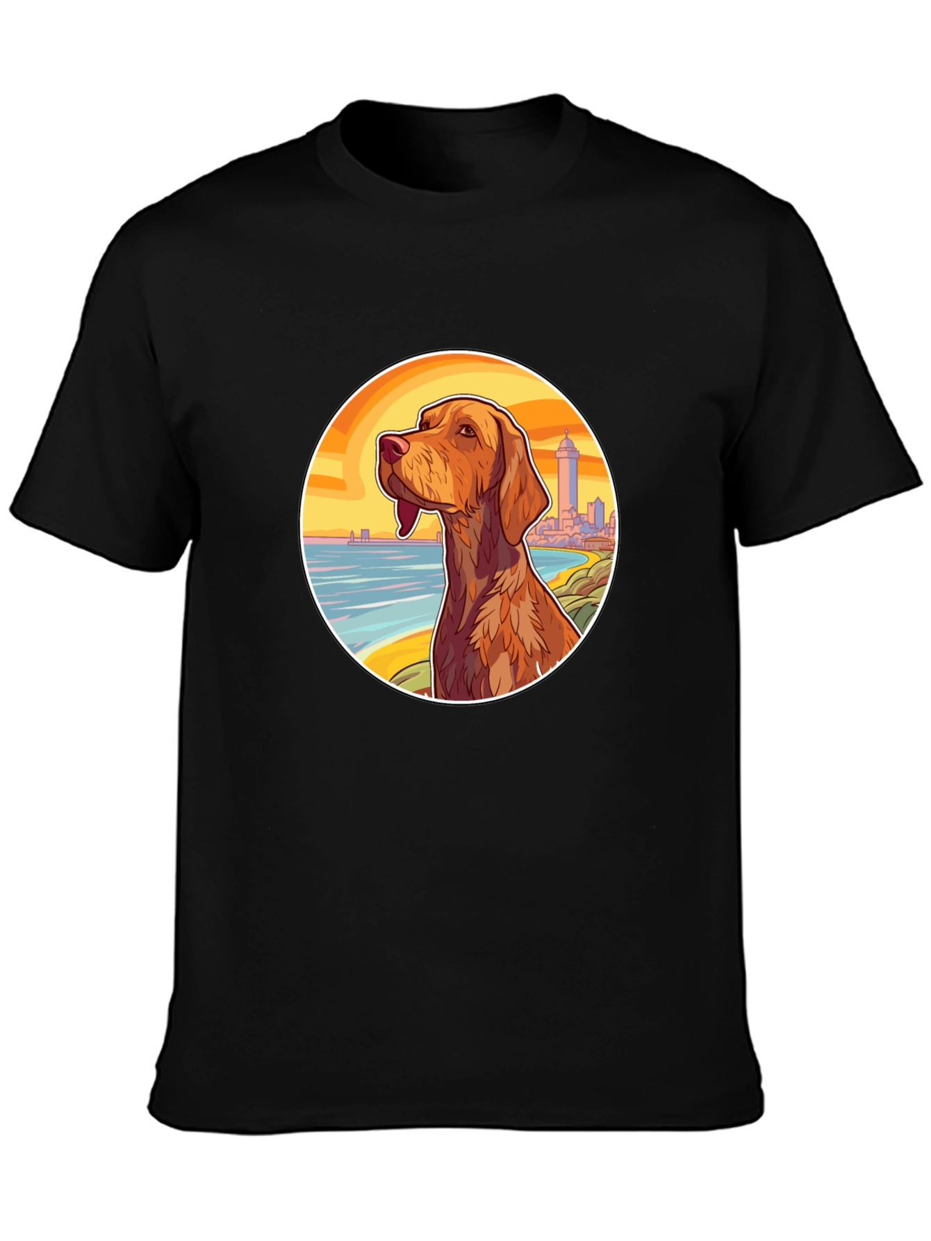 Dog Beach Scene Black T-Shirt