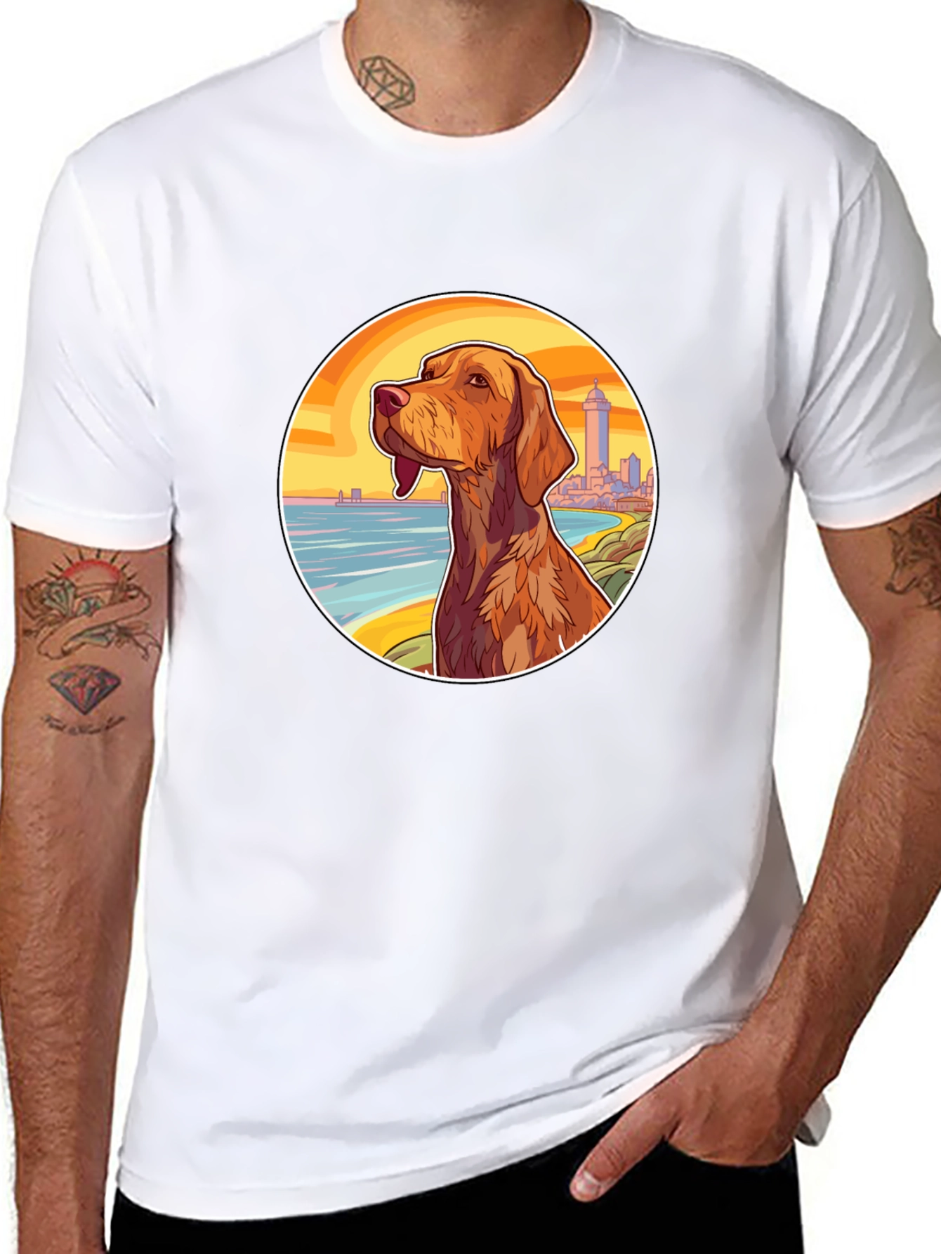 Dog Beach Scene Black T-Shirt