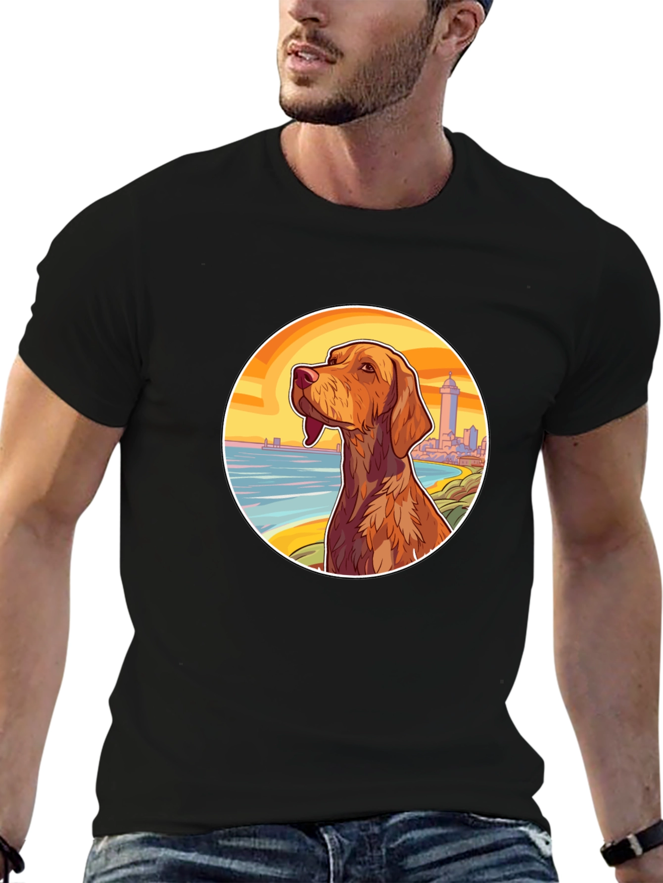 Dog Beach Scene Black T-Shirt