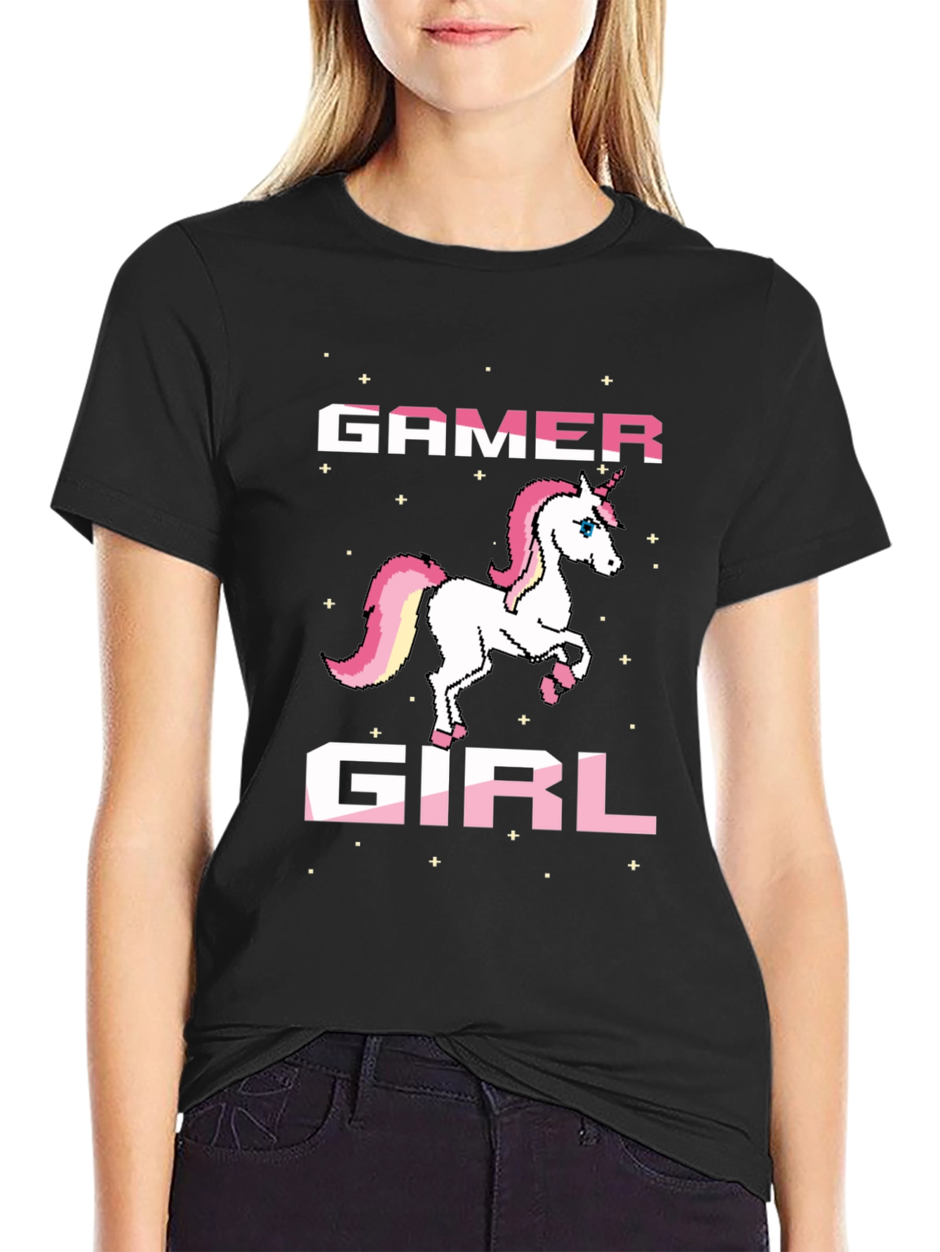 Gamer Girl Unicorn Black T-Shirt