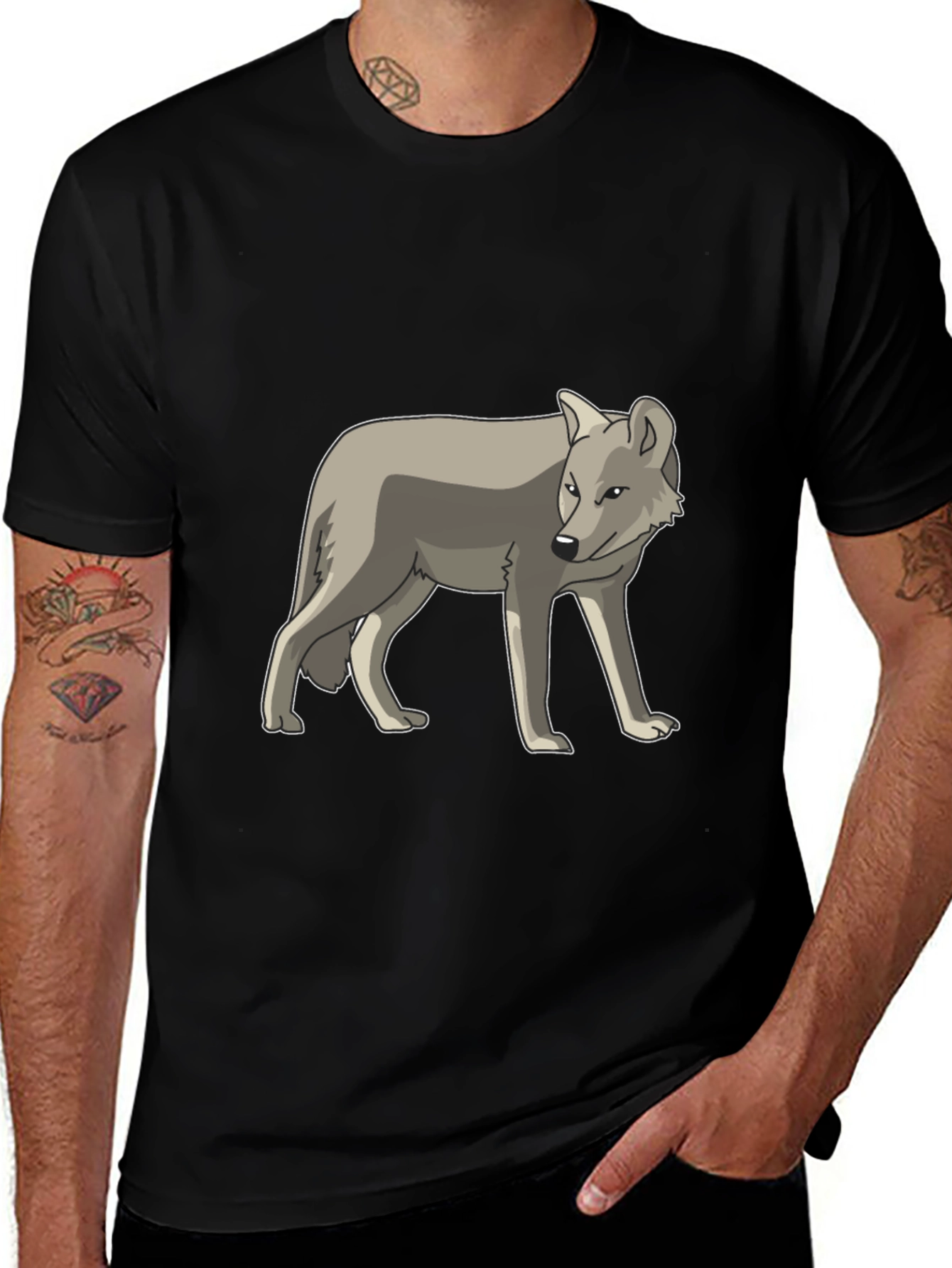 Cool Gray Wolf Graphic Black T-Shirt