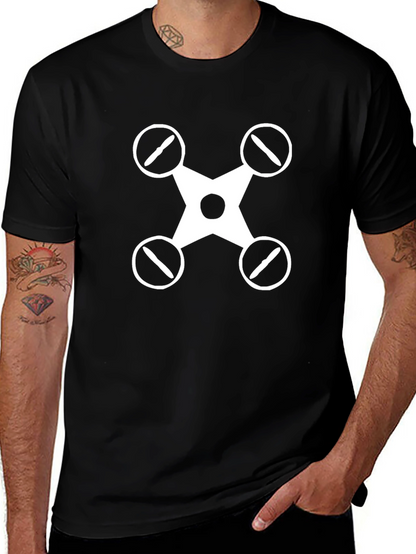 Drone Graphic Tee - Black Cotton Casual Shirt
