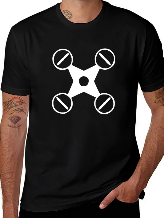 Drone Graphic Tee - Black Cotton Casual Shirt